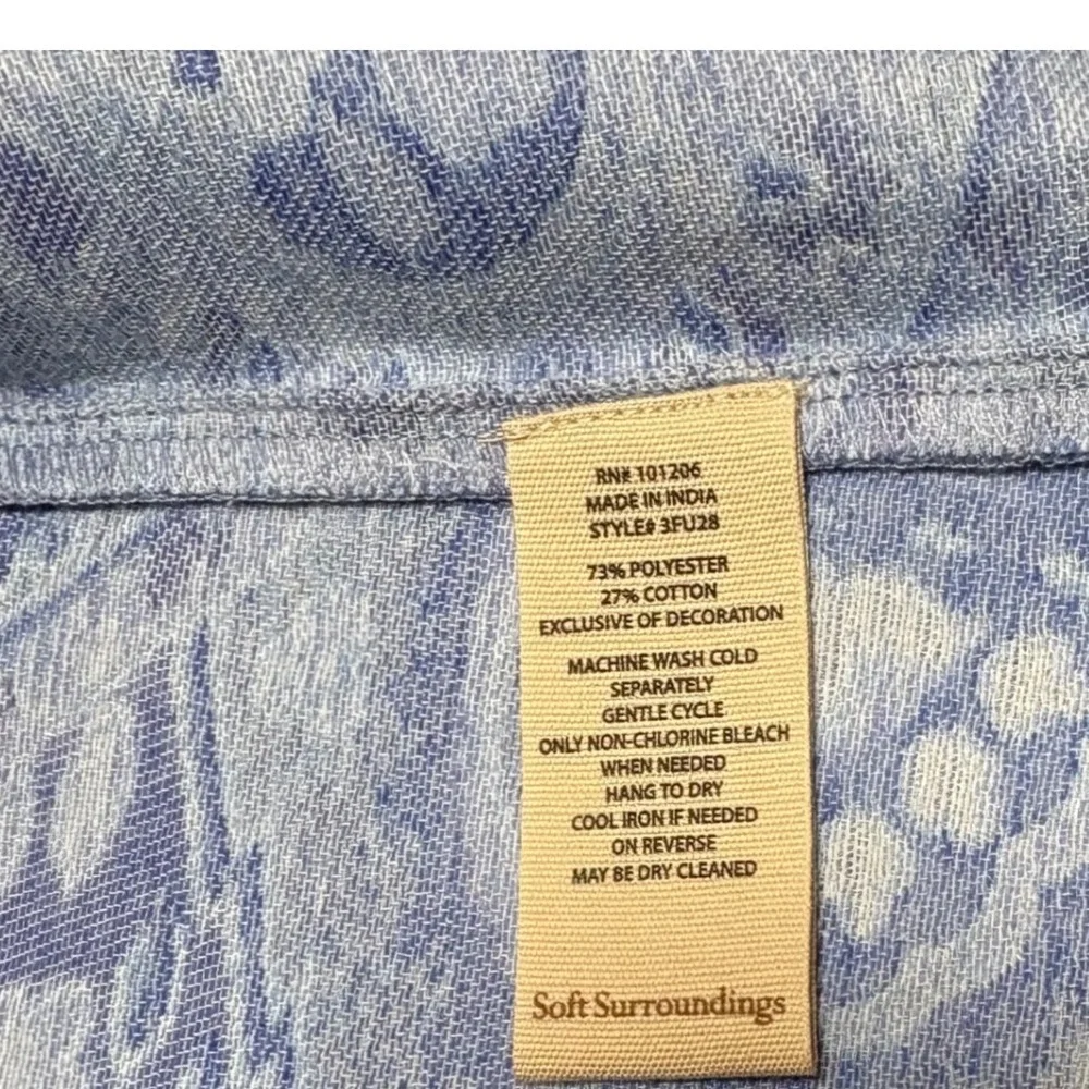 Soft Surroundings Verrado Jacket Blue Paisley Open Front‎ Kimono PXL EUC